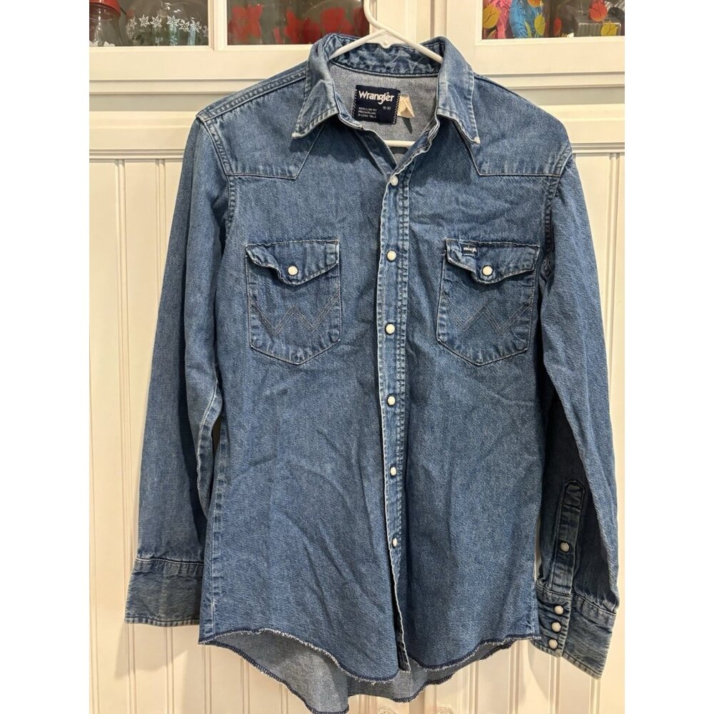 Wrangler Men Western Denim Shirt Sz 15-33 Pearl Snap Ranch Cowboy Rodeo Barn USA